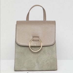 NEW Gray Suede Leather Strap Mini Backpack